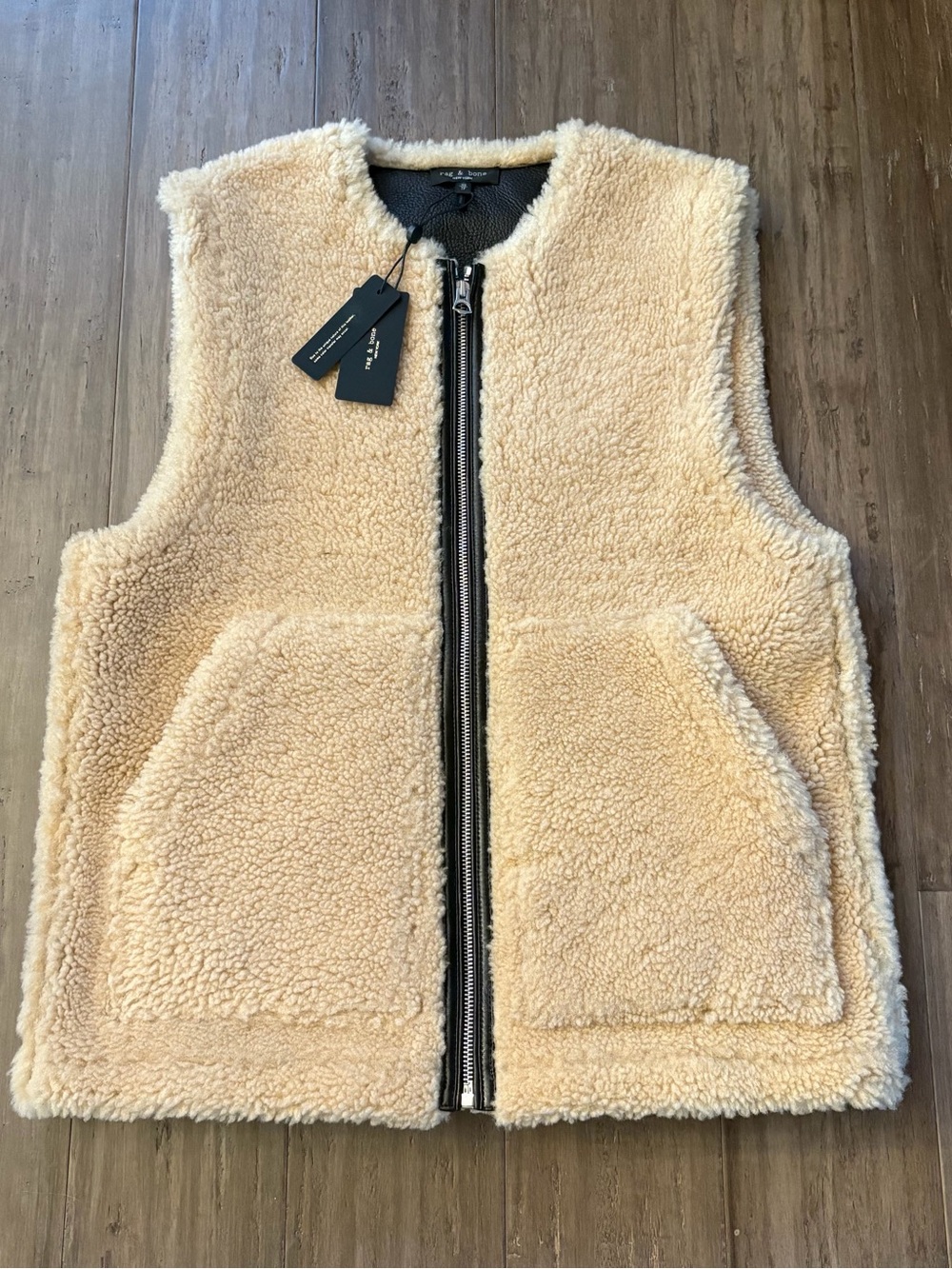 rag & bone Cream Sherpa Lamb Wool Vest fia shearling vest